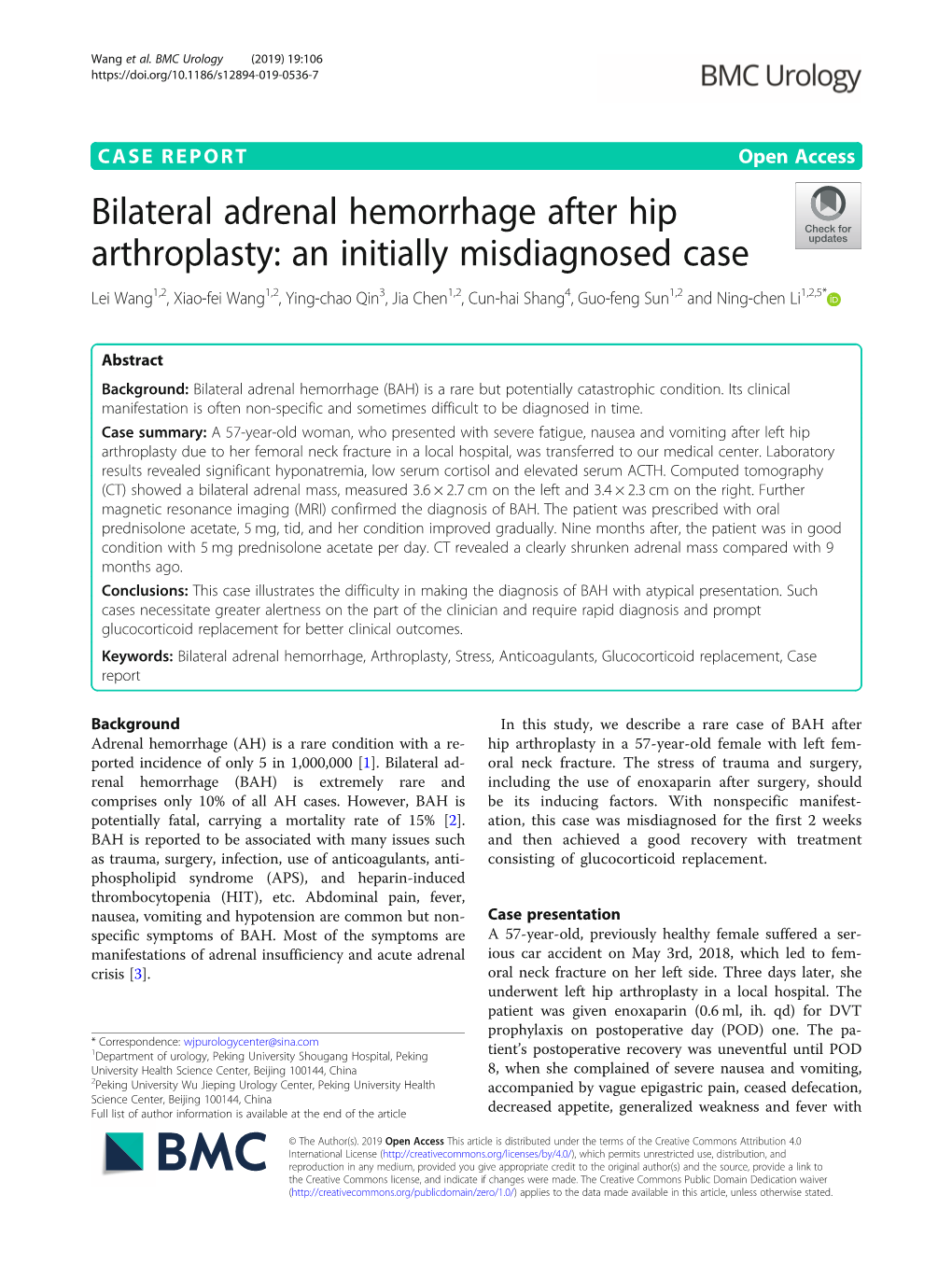 Bilateral Adrenal Hemorrhage After Hip Arthroplasty