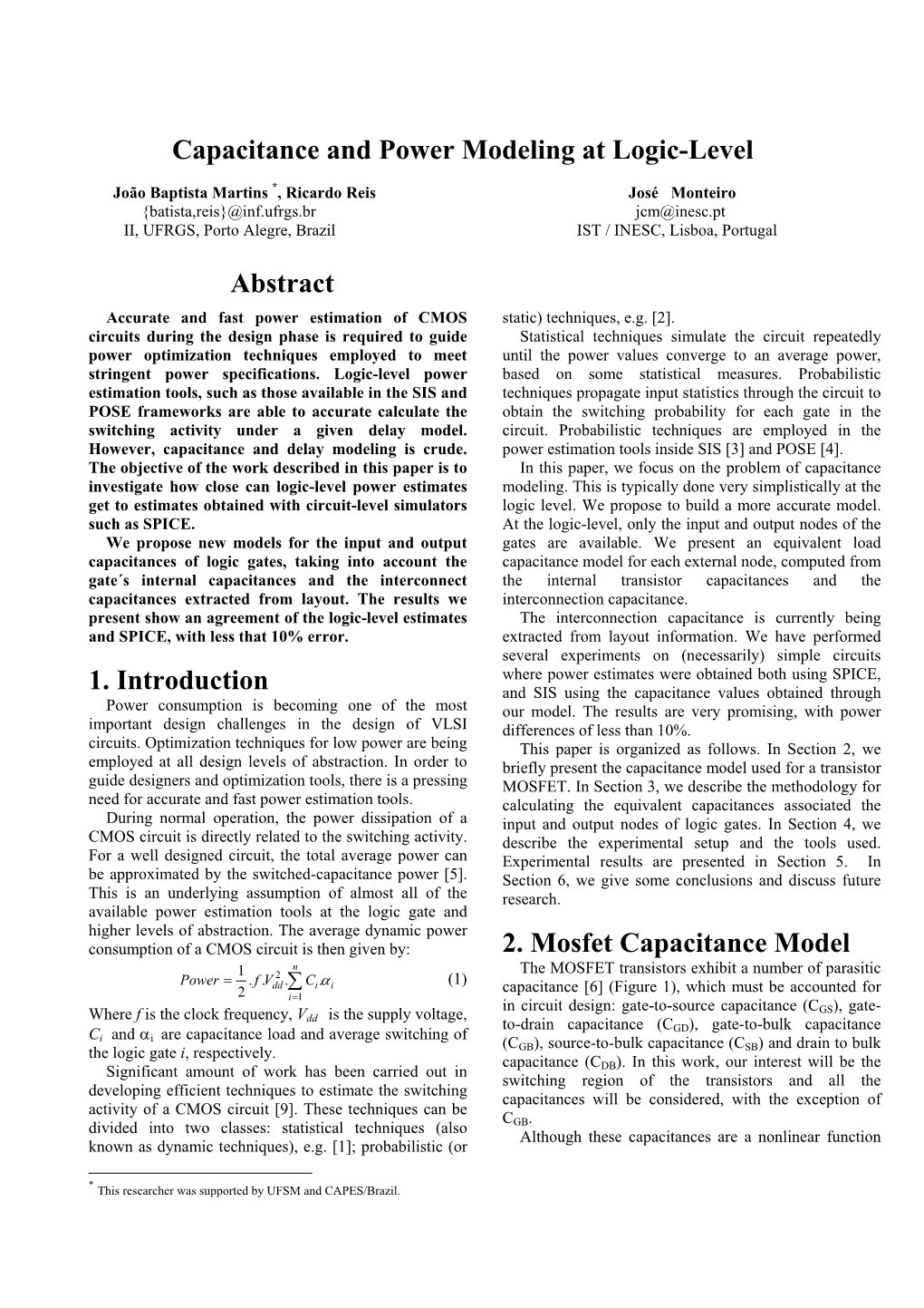 Estimation of Capacitance in CMOS Logic Gates