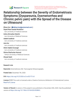 Relationship Between the Severity of Endometriosis Symptoms (Dyspareunia, Dysmenorrhea and Chronic Pelvic Pain) with the Spread of the Disease on Ultrasound