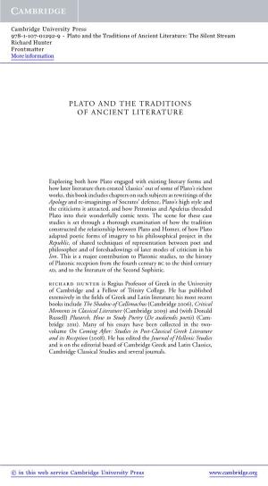 Plato and the Traditions of Ancient Literature: the Silent Stream Richard Hunter Frontmatter More Information