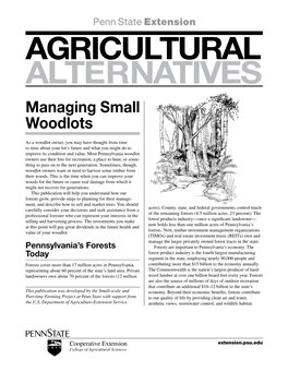 Agricultural Alternatives – Managing Small Woodlots