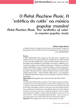 O Metal Machine Music. a “Estética Do Ruído” Na Música Popular Massiva1 Metal Machine Music