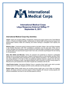 International Medical Corps Libya Response External Sitrep 77 September 8, 2011