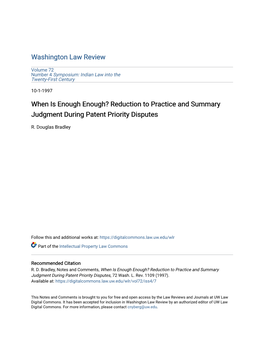 Reduction to Practice and Summary Judgment During Patent Priority Disputes