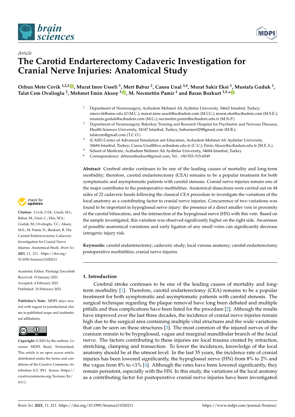 The Carotid Endarterectomy Cadaveric Investigation for Cranial Nerve Injuries: Anatomical Study