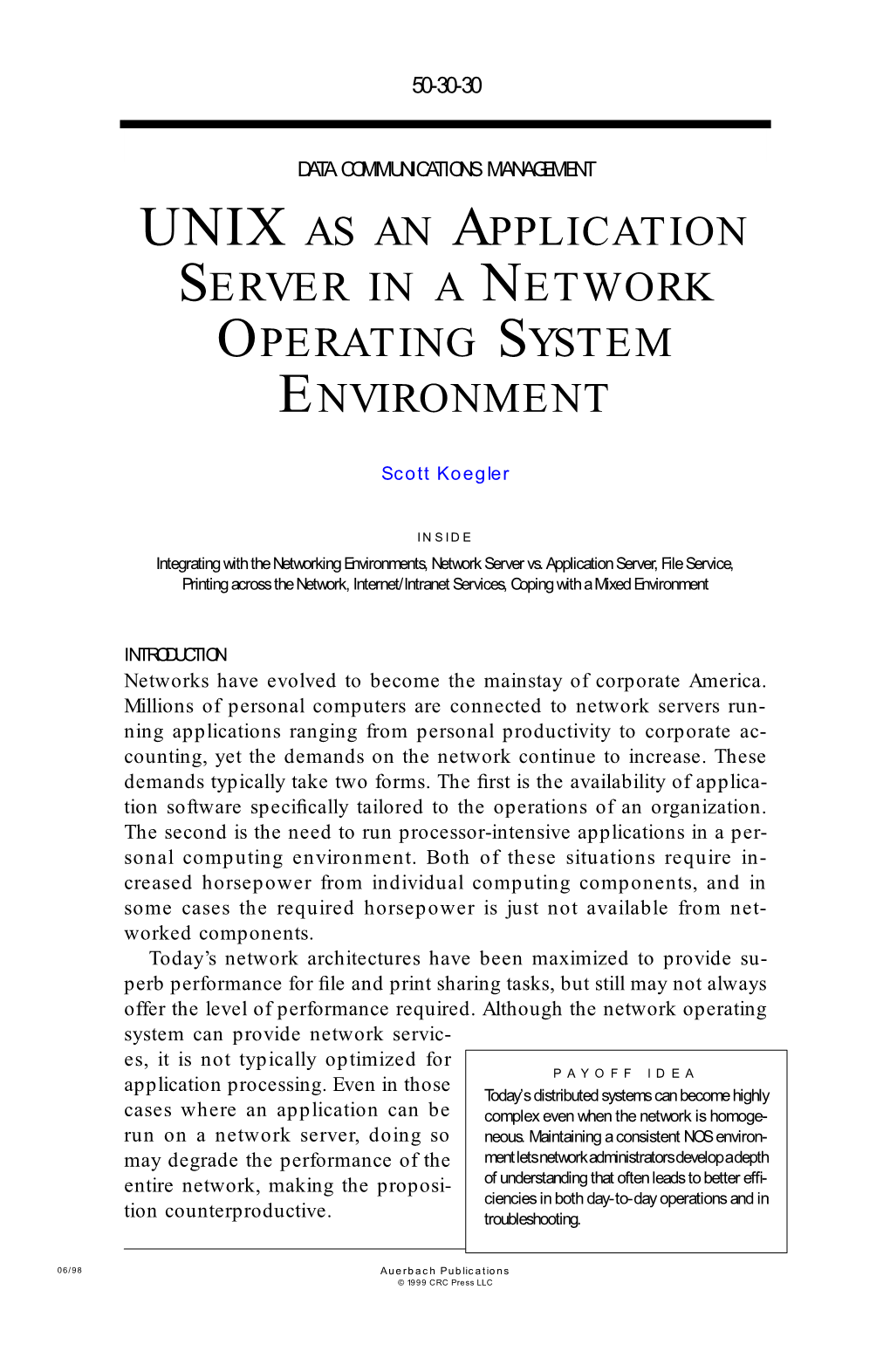 Unix As an Application Server in a Network Operating System Environment
