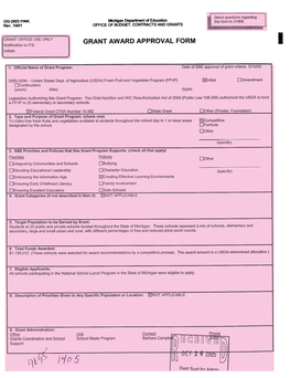 Grant Award Approval Form I