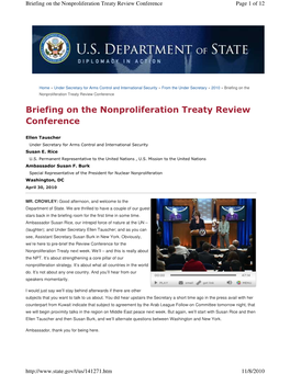 Briefing on the Nonproliferation Treaty Review Conference Page 1 of 12