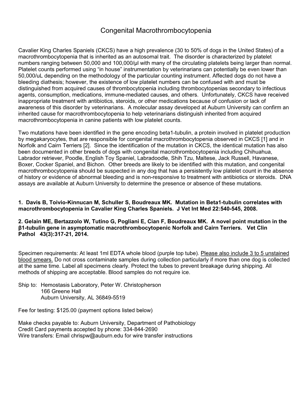 Congenital Macrothrombocytopenia (Beta1-Tubulin)