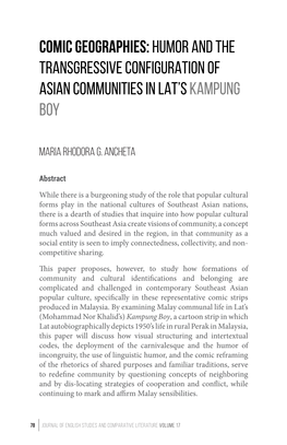 Comic Geographies: Humor and the Transgressive Configuration of Asian Communities in Lat’S Kampung Boy