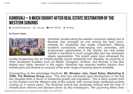 Kandivali –A Much Sought-After Real Estate Destination of the Western