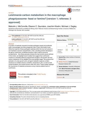 Carbon Metabolism in the Macrophage Leishmania Phagolysosome