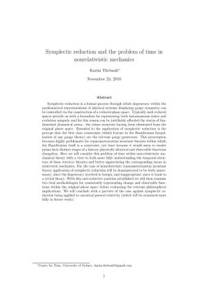 Symplectic Reduction and the Problem of Time in Nonrelativistic Mechanics