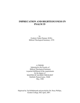 Imprecation and Righteousness in Psalm 35