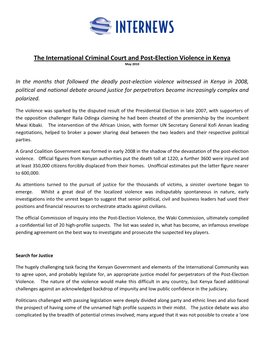 The International Criminal Court and Post-Election Violence in Kenya May 2010