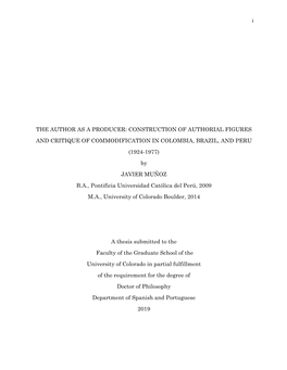 Construction of Authorial Figures and Critique of Commodification in Colombia, Brazil, and Peru