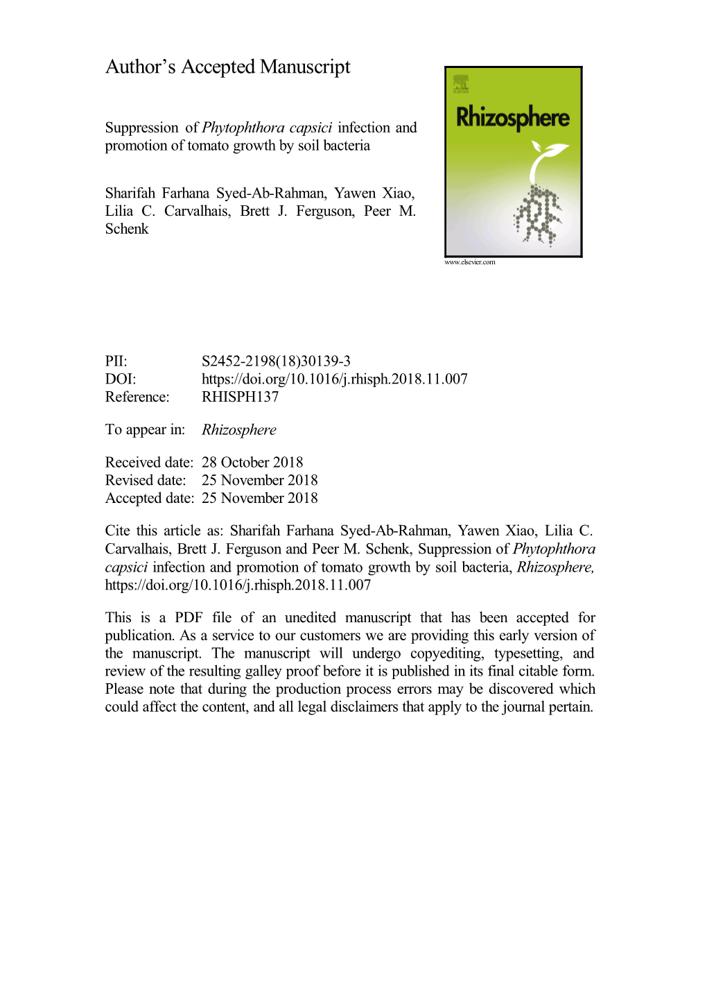 Suppression of Phytophthora Capsici Infection and Promotion of Tomato Growth by Soil Bacteria