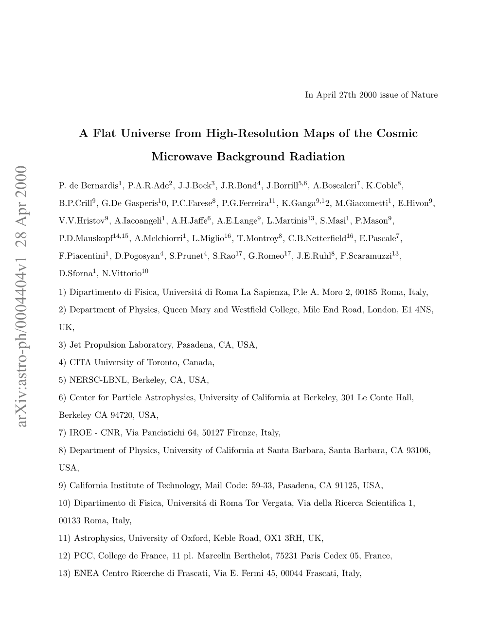 Arxiv:Astro-Ph/0004404V1 28 Apr 2000 3 Nacnr Ieced Rsai I .Fri4,004F 00044 45, Fermi E