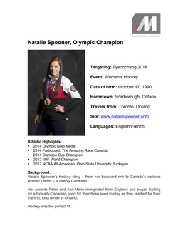 Natalie Spooner, Olympic Champion