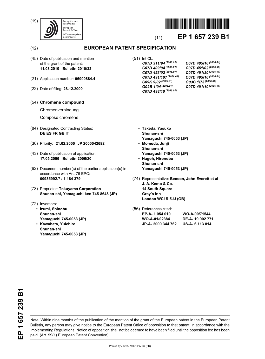 Chromene Compound Chromenverbindung Composé Chromène