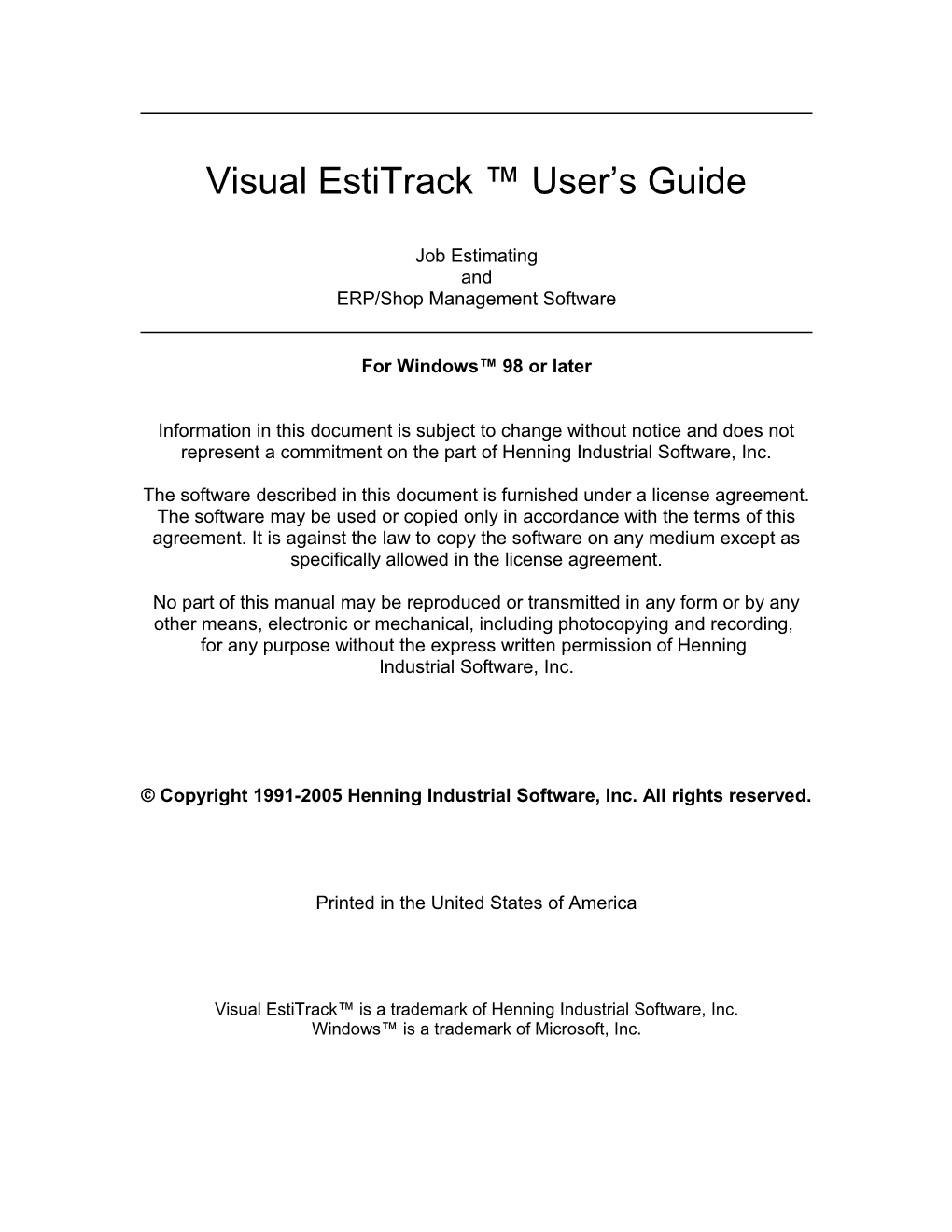 Visual Estitrack User S Guide