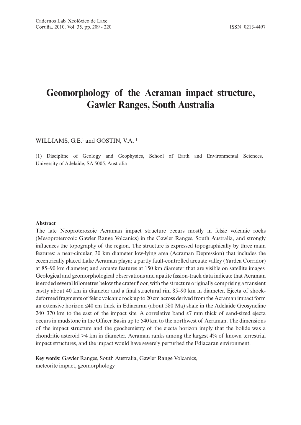 Geomorphology of the Acraman Impact Structure, Gawler Ranges, South Australia