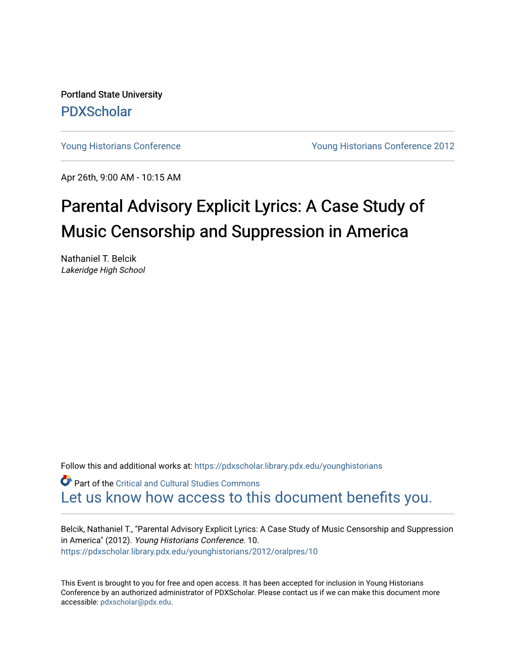 Parental Advisory Explicit Lyrics: a Case Study of Music Censorship and Suppression in America