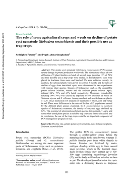 The Role of Some Agricultural Crops and Weeds on Decline of Potato Cyst Nematode Globodera Rostochiensis and Their Possible Use As Trap Crops