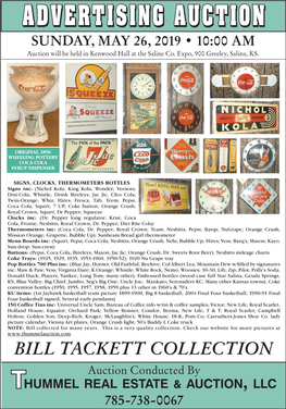 ADVERTISING AUCTION SUNDAY, MAY 26, 2019 • 10:00 AM Auction Will Be Held in Kenwood Hall at the Saline Co