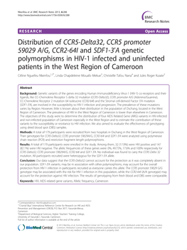 Distribution of CCR5-Delta32, CCR5 Promoter 59029 A/G, CCR2-64I And