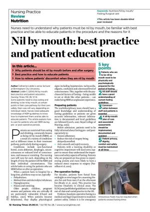 Nil by Mouth: Best Practice and Patient Education 5 Key in This Article