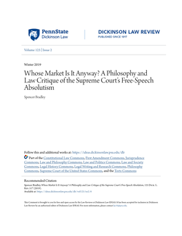 A Philosophy and Law Critique of the Supreme Court’S Free-Speech Absolutism Spencer Bradley