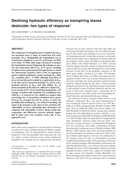 Declining Hydraulic Efficiency As Transpiring Leaves Desiccate