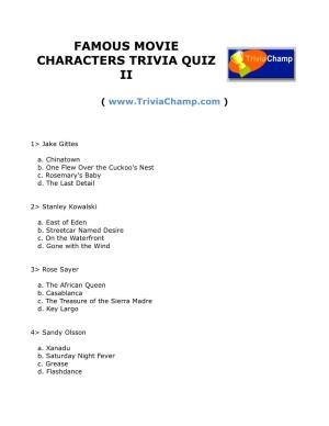 Famous Movie Characters Trivia Quiz Ii