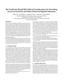 Ethical Considerations for Providing Access to Geocities and Other Historical Digital Collections