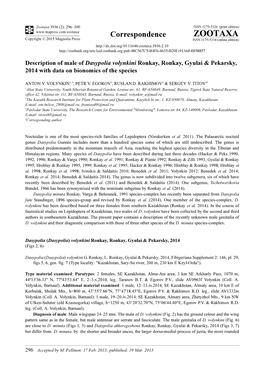 Description of Male of Dasypolia Volynkini Ronkay, Ronkay, Gyulai & Pekarsky, 2014 with Data on Bionomics of the Species