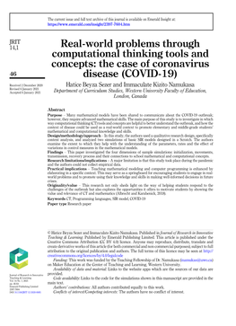 Real-World Problems Through Computational Thinking Tools and Concepts: the Case of Coronavirus 46 Disease (COVID-19)