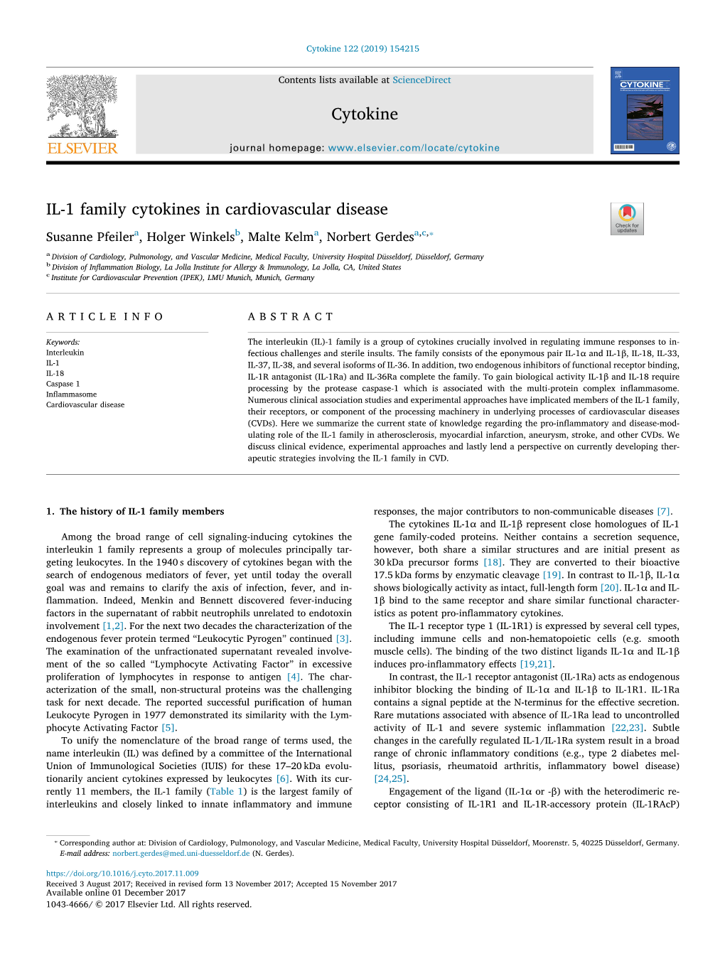 IL-1 Family Cytokines in Cardiovascular Disease