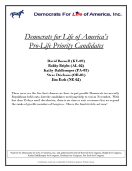 Democrats for Life of America's Pro-Life Priority Candidates