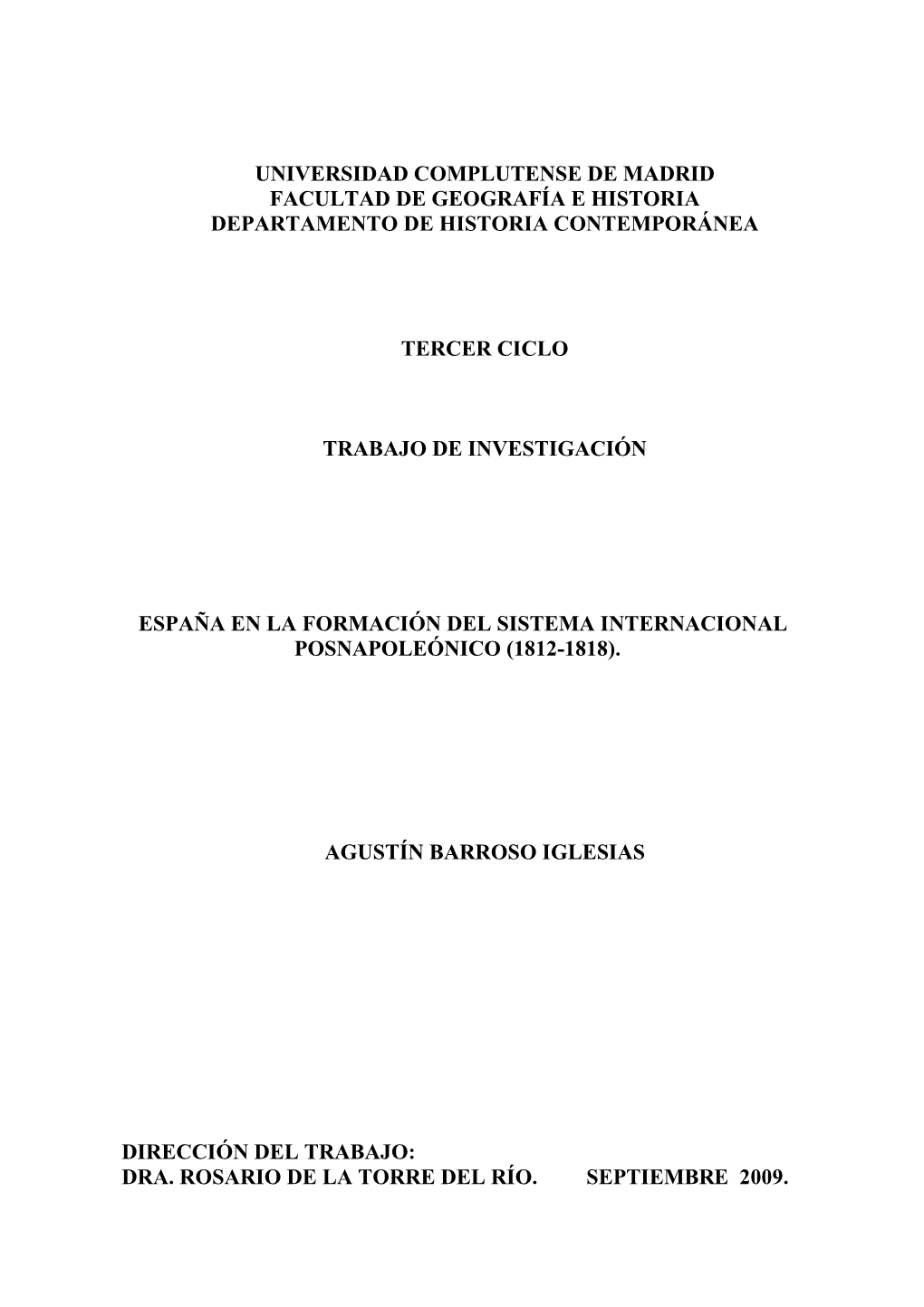 España En La Formación Del Sistema Internacional Posnapoleónico (1812-1818)