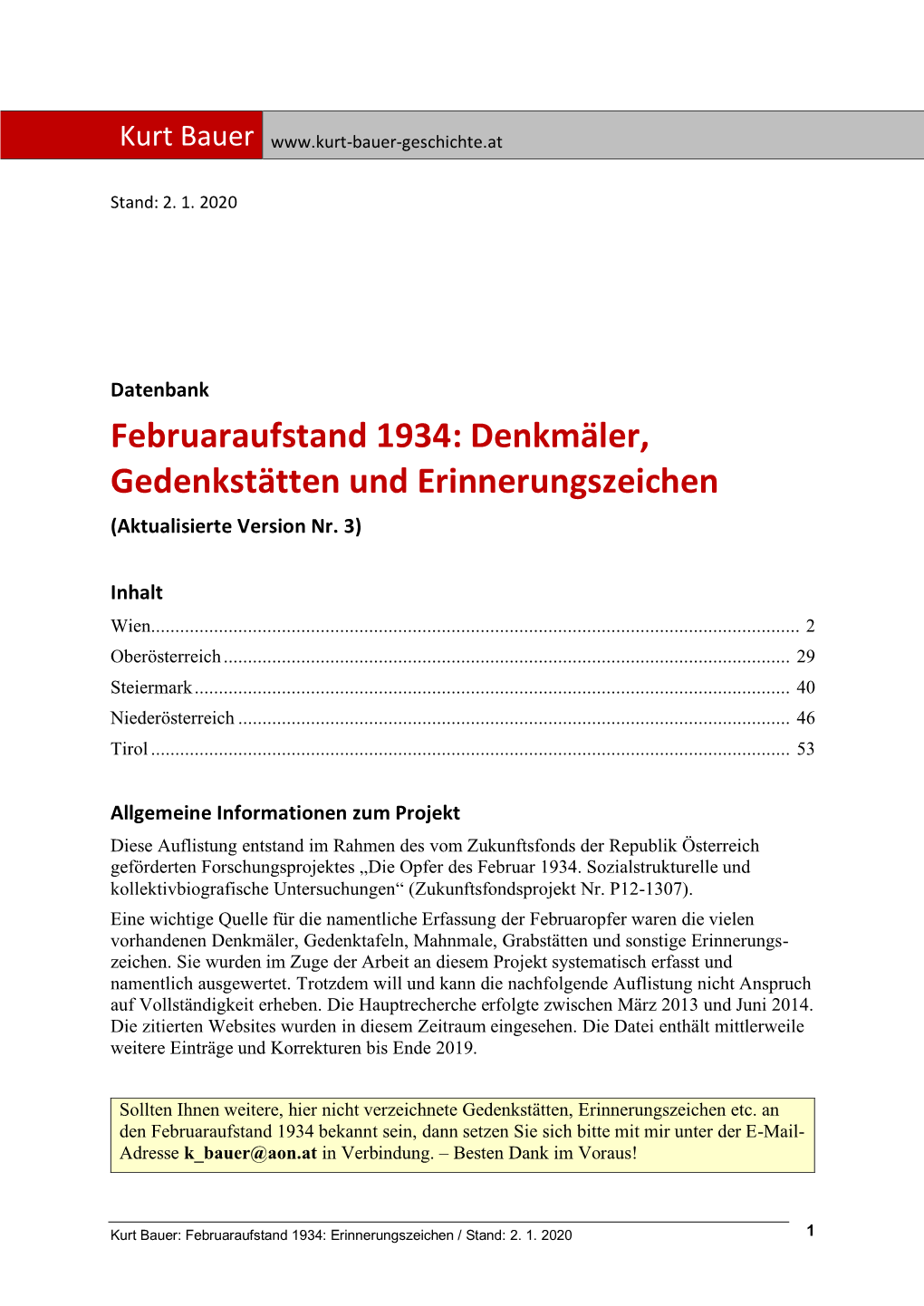 Februaraufstand 1934: Denkmäler, Gedenkstätten Und Erinnerungszeichen (Aktualisierte Version Nr