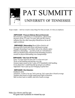 Pat Summitt University of Tennessee