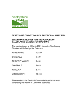 Derbyshire County Council Elections – 6 May 2021