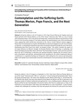 Contemplation and the Suffering Earth: Thomas Merton, Pope Francis, and the Next Generation