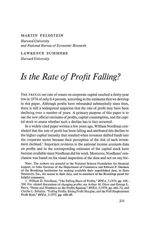 Is the Rate of Profit Falling? (Brookings Papers on Economic Activity, 1977, No. 1)