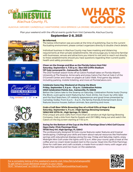 Whats Good Events Guide September 2-8 Gainesville and Alachua County