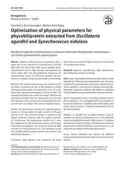 Optimization of Physical Parameters for Phycobiliprotein Extracted from Oscillatoria Agardhii and Synechococcus Nidulans