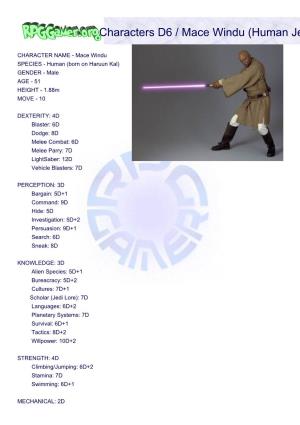 Characters D6 / Mace Windu (Human Jedi Master)