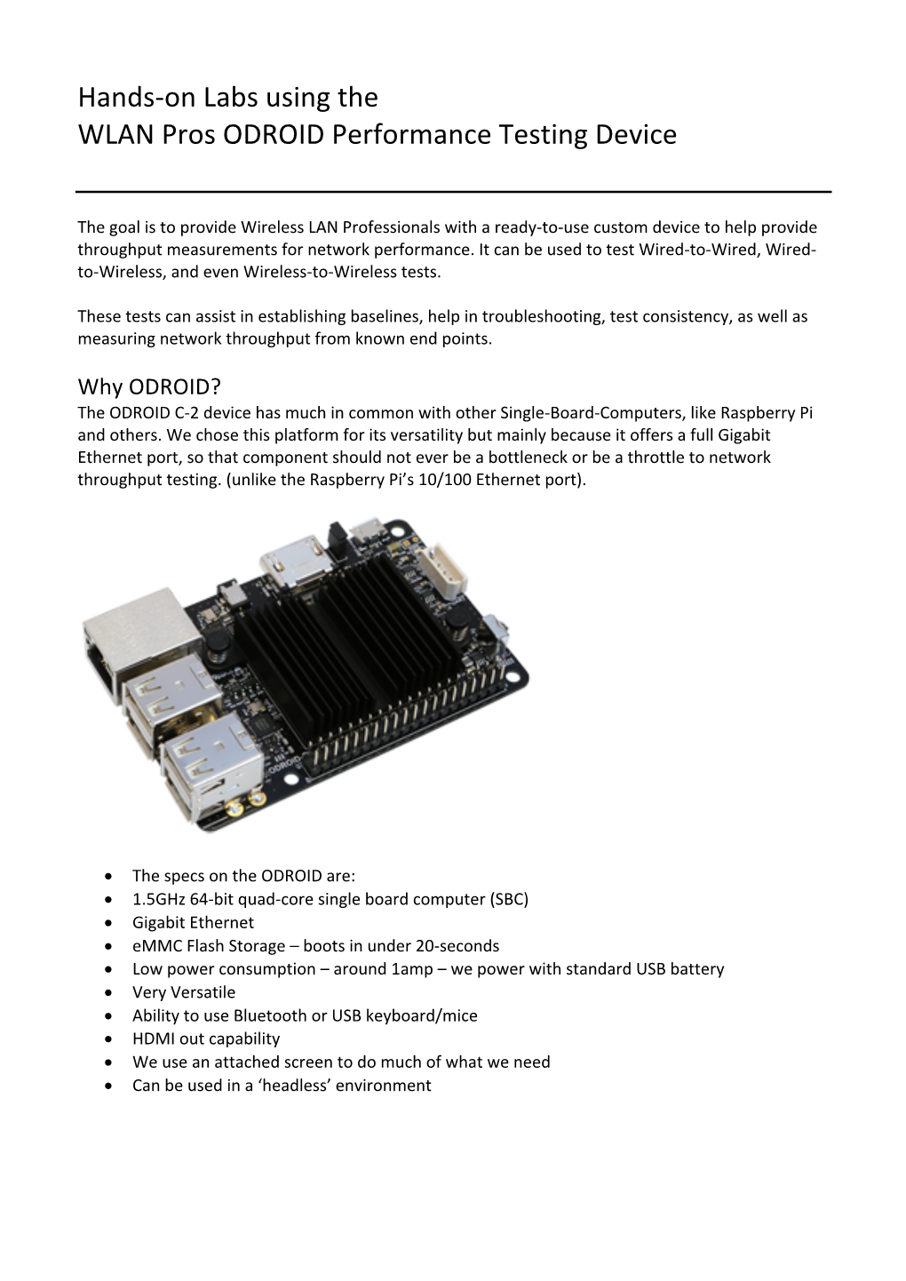 Using the WLAN Pros ODROID Performance Testing Device