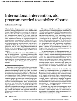 International Intervention, Aid Program Needed to Stabilize Albania